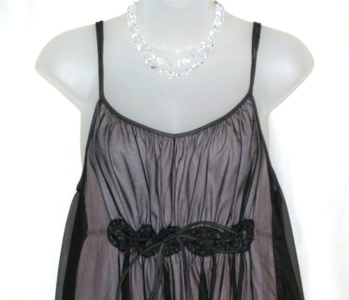 Gathered Empire Waist on Black Sheer Chiffon Nightgown