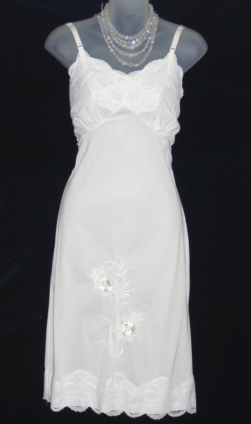 Vintage Vanity Fair White Floral Slip Embroidered