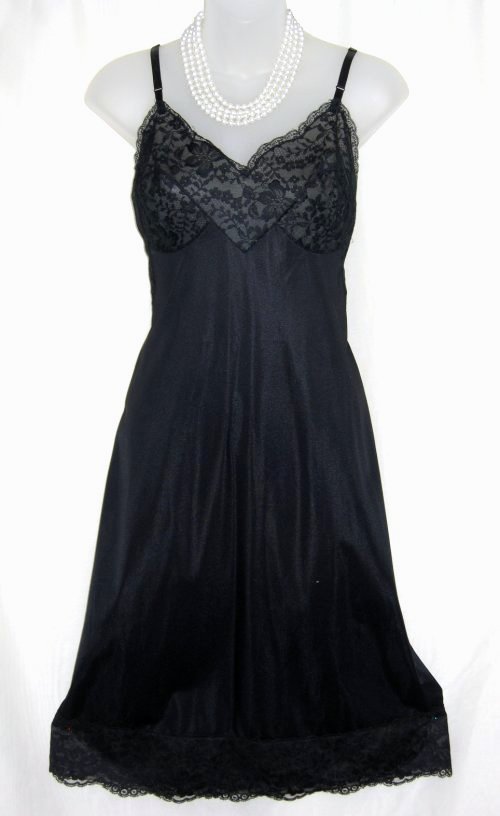 Vintage Vanity Fair Black Lace Full Slip