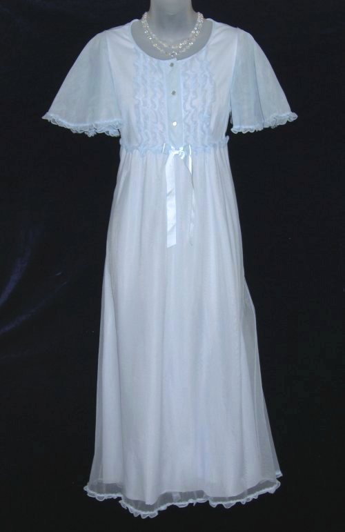 Blue Chiffon Nightgown with Butterfly Sleeves