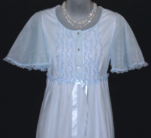 Blue Chiffon Nightgown At Classy Option Ruffled Butterfly Sleeves