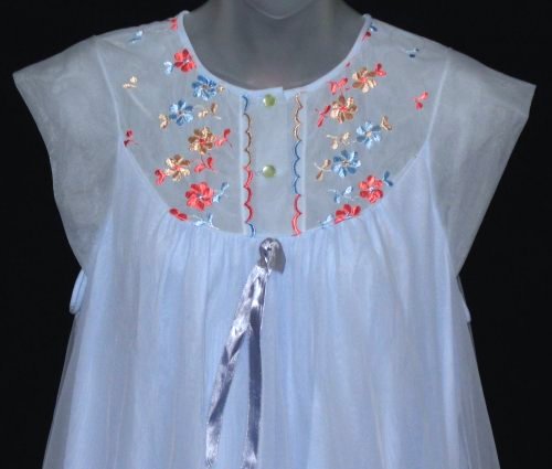 Vintage Lov'Lee Nylon Chiffon Embroidered Nightgown