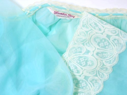 Slumber Suzy Dreamwear Tag Label on Blue Chiffon