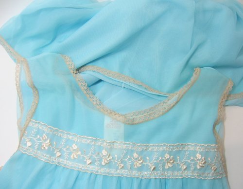 Dore Blue Chiffon Ecru Embroidery