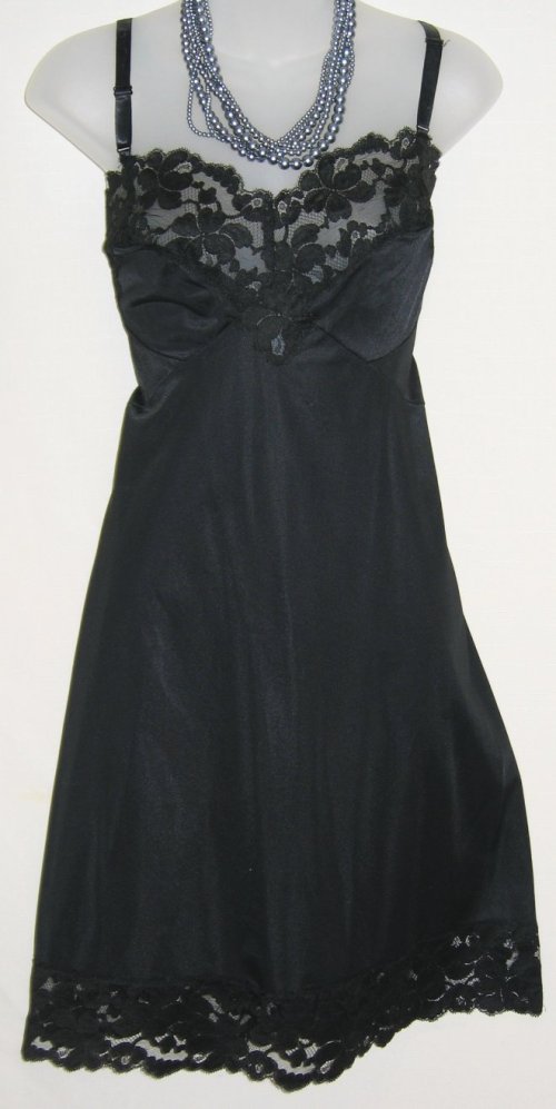 Harvey Woods Black Nylon Lace Full Slip