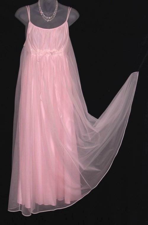 White Chiffon on Pink Nylon Nightgown