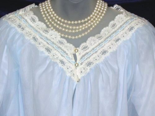 Vintage Vanity Fair Chiffon Puffy Sleeve Lace Bed Jacket