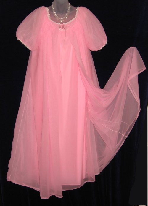 Pink Chiffon Peignoir Set Smocked