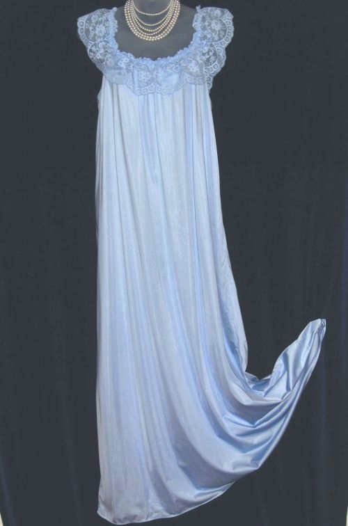 Olga Tent Nightgown Blue Stretch Lace Nylon