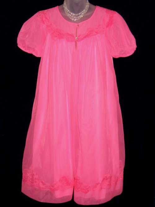 Hot Pink Babydoll Chiffon Peignoir Louis Jean