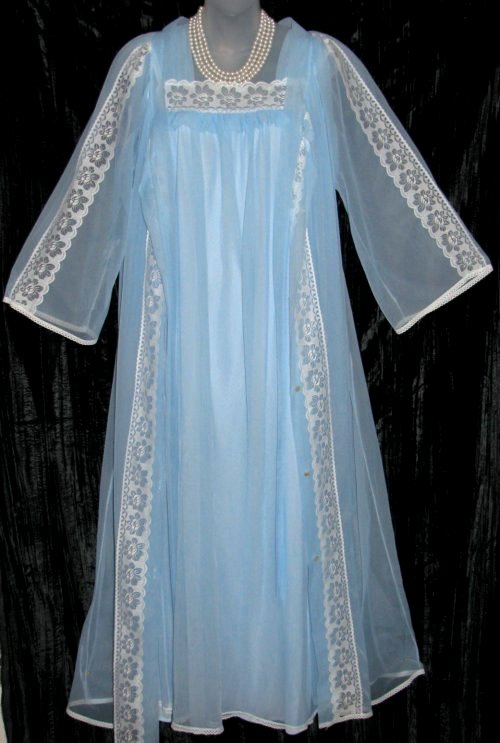 Sky Blue Sheer Chiffon Peignoir Set Dore