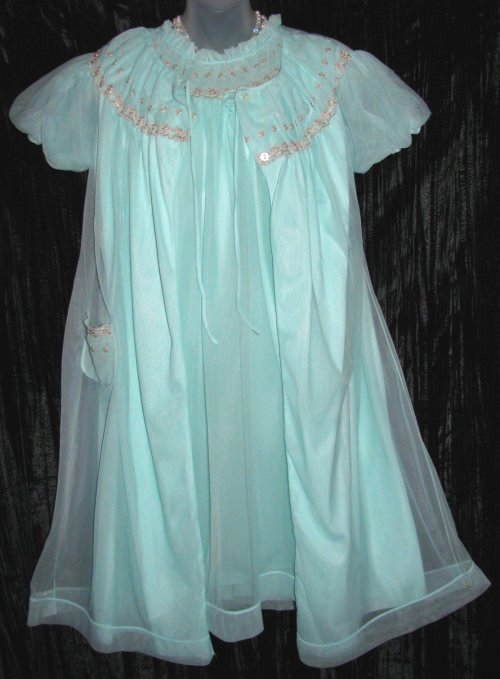 Babydoll Peignoir Nightgown Robe Set Aqua