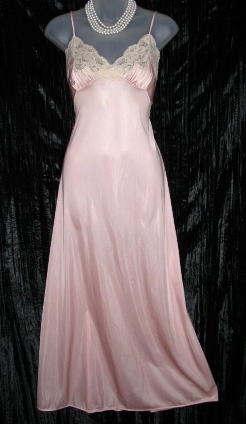 Pink Nightgown Nylon Ecru Lace