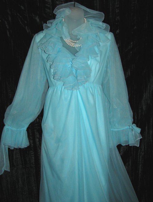 Ruffled Blue Peignoir Chiffon