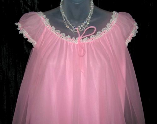 Vintage Dorsay Pink Chiffon Babydoll Nightgown