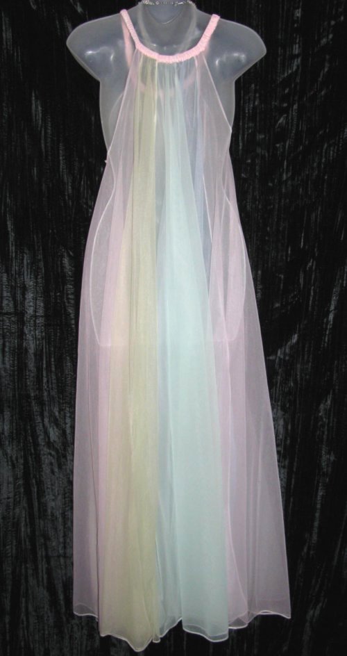 Multi Color Pastel Panel Sheer Chiffon Nightgown