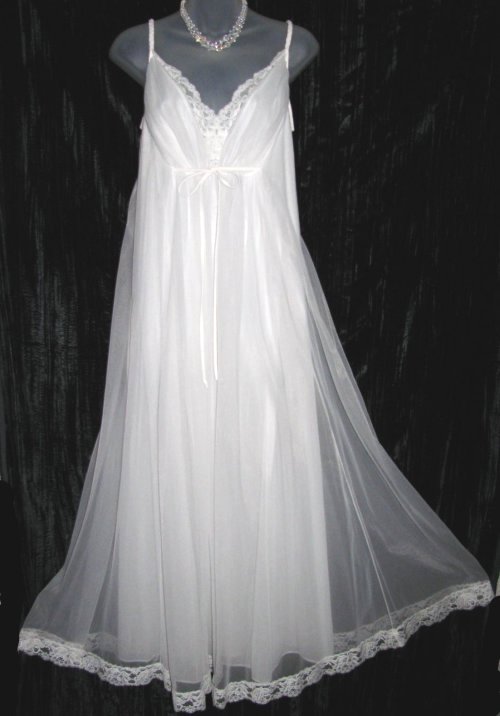 Shadowline Nightgown Bridal White Chiffon Grecian Style